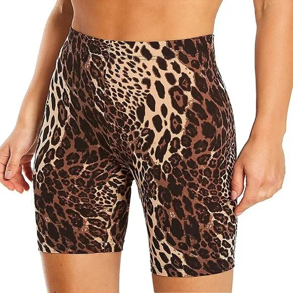 new Size 2XL HUE Women's Essentials BROWN Leopard Cotton Bike Shorts - Picture 7 of 7